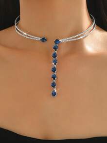 1入華麗的鑽石裝飾開放式頸套項鍊,為婚禮、派對和其他活動準備 - 水滴 - 查看 16