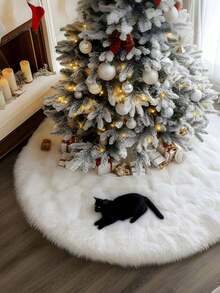 1 Piece/15/30/35/48 Inch Christmas Tree Skirt - Extra Large And Thick High-End Soft Classic Fluffy Artificial Fur Tree Skirt, White Plush Skirt, Christmas Tree Carpet, Suitable For Indoor Christmas Parties, Christmas Tree Decoration, Christmas Decoration [White]