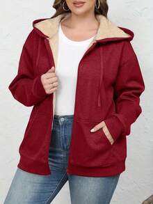 Winter Plus Size Women's Warm Plush Pocket Hooded Daily Jacket