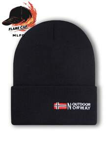 MLFO Norwegian Outdoor Letter Embroidered Knit Beanie, Soft Acrylic Brimless Hat, Nordic Style Christmas Gift, Minimalist Nordic Stroll, Unisex Autumn/Winter Warm Hat, Lightweight & Breathable - ARITZIA - View 11