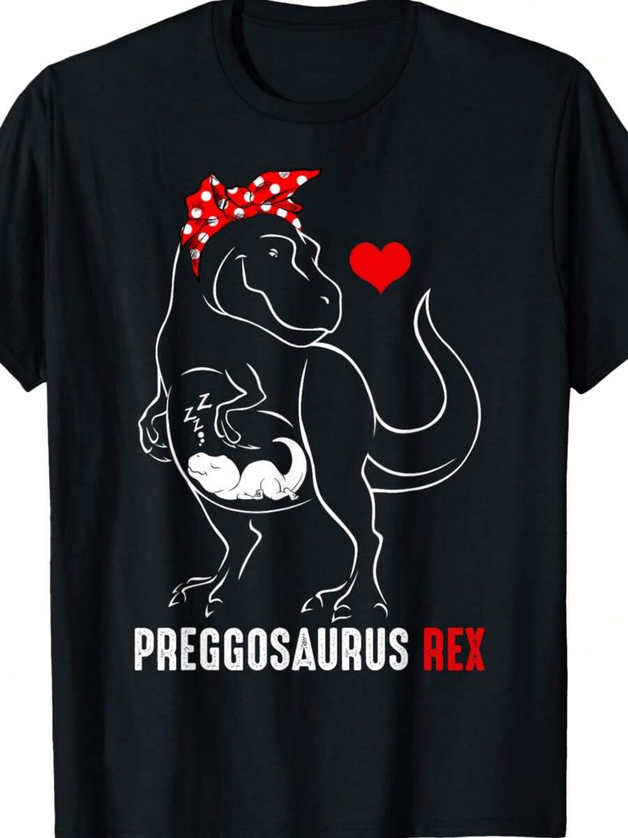 Mamasaurus Pregosaurus Rex Funny Pregnancy Have Kid - Camiseta De Regalo, , S - Black - View 1
