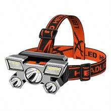 1入組強大可充電頭戴閃光燈,適用於釣魚led頭燈、露營頭燈、狩獵手電筒、徒步前燈 - 橘色 - 查看 6