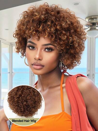6 Inch Short Curly Hair Wig Blended Wigs A Mix Of Human Hair And Synthetic Human Frivolous Ordinary African Roll Suitable For Daily Party Festival And Cosplay Wigs For Women Hairstyle