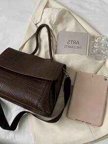 Túi Tote Vintage Dung Tích Lớn Cho Nữ Có Nhiều Ngăn, Nắp Đậy Dập Nổi Hình Cá Sấu, Dây Đeo Vai Có Thể Điều Chỉnh, Thích Hợp Cho Đi Làm Và Du Lịch Ngoài Trời, Mùa Thu, Túi Vintage Lấy Cảm Hứng Từ Phong Cách Retro Cho Nữ, Túi Xách Nữ Họa Tiết Động Vật - Cà phê nâu - Xem 3