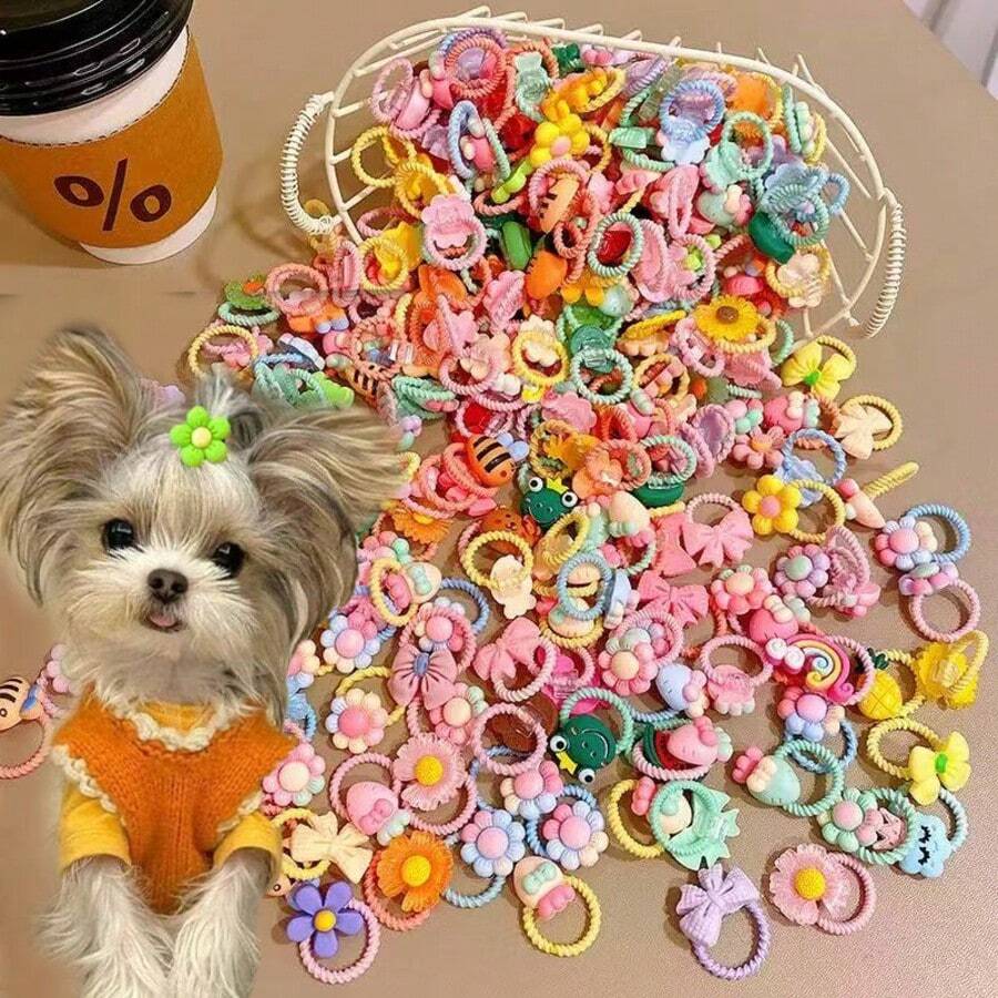 10/20/40pcs Pet Hair Accessories Set, Cute Flower, Bow, Fruit, Cartoon Animal Patterns, Suitable For Dog/Cat Hair Decoration, Hair Clips (Only Selling Hair Accessories, No Choice Of Style And Color)