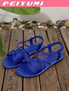 Women's Fashion Sandals, Elegant Bow And Criss-Cross Design, Comfortable And Versatile, Suitable For Various Occasions, Multiple Color Options - Royal Blue - View 5