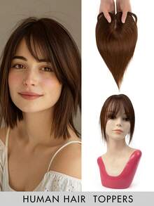 Women's Real Human Hair Bangs Wig, Elegant Straight Hair, Gold Clip-In Hair Extensions, Seamless Wig, 360° 3D Upgraded, Middle Part Silk Base, High-Quality Real Human Hair Wig, Comfortable And Breathable, Suitable For Parties, Daily Wear, Halloween Costumes - Nhiều màu - Xem 14