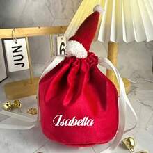1 Peça Sacola de Presente de Natal Personalizada, Acessórios de Enfeite de Natal Personalizados, Artesanato de Letra em Relevo Feito à Mão, Suprimentos de Presente de Natal Criativos, Sacola de Maçã de Veludo de Natal, Bolsa de Cordão de Véspera de Natal, Sacola de Presente de Natal, Suprimentos para Festa de Feriado, Presentes de Família, Sacola de Presente de Natal para Crianças, Sacola de Doces.