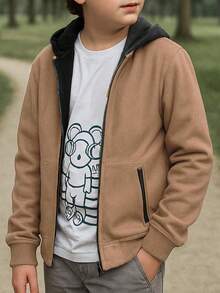 Sudadera para niño con Capucha y Cierre Frontal Tandera - Café integral - Ver 2