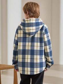 CHAMARRA DE  CUADROS NIÑO , CON GORRO , MANGA LARGA CON PUÑO , TELA GRUESA Y SUAVE  BOTONES AL FRENTE - Azul y blanco - Ver 3