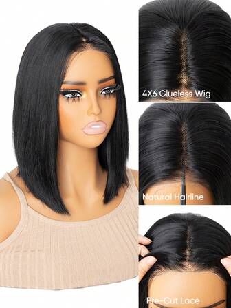 باروكة شعر مستقيم طول الكتف 10 بوصة مقاومة للحرارة، لون أسود بني 4/27 ألوان متعددة، مظهر طبيعي للاستخدام اليومي، خفيفة الوزن ومريحة