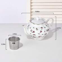 MBB 1 Juego de tetera de cerámica grande con infusor de acero inoxidable, tetera de estilo europeo hecha a mano de cerámica, juego de té vintage para regalo, tetera de 1000 ml (33.5 oz) - Tetera de cerámica premium con infusor para té floreciente y suelto - Tetera de cerámica con decoración de rosas, tetera blanca con decoración de rosas, tetera de 33.5 onzas con tapa, tetera clásica para servir té y café, hecha de nueva porcelana de hueso, apta para lavavajillas, tetera con hojas