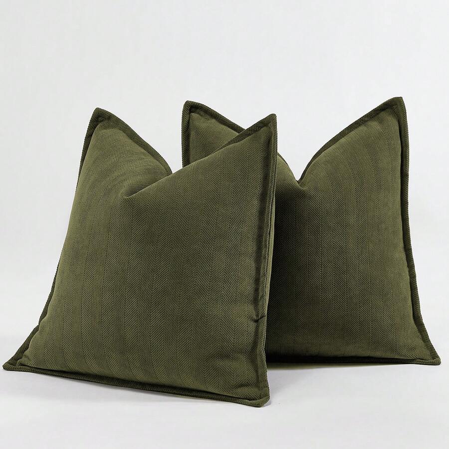 1 chiếc (Không bao gồm ruột gối) Vỏ gối trang trí viền họa tiết xương cá, Vỏ gối trang trí viền nhung mềm mại sang trọng hiện đại, Thích hợp cho ghế sofa, giường, phòng ngủ, văn phòng, khách sạn, trang trí, mọi mùa - Màu xanh ô liu đậm - Xem 1