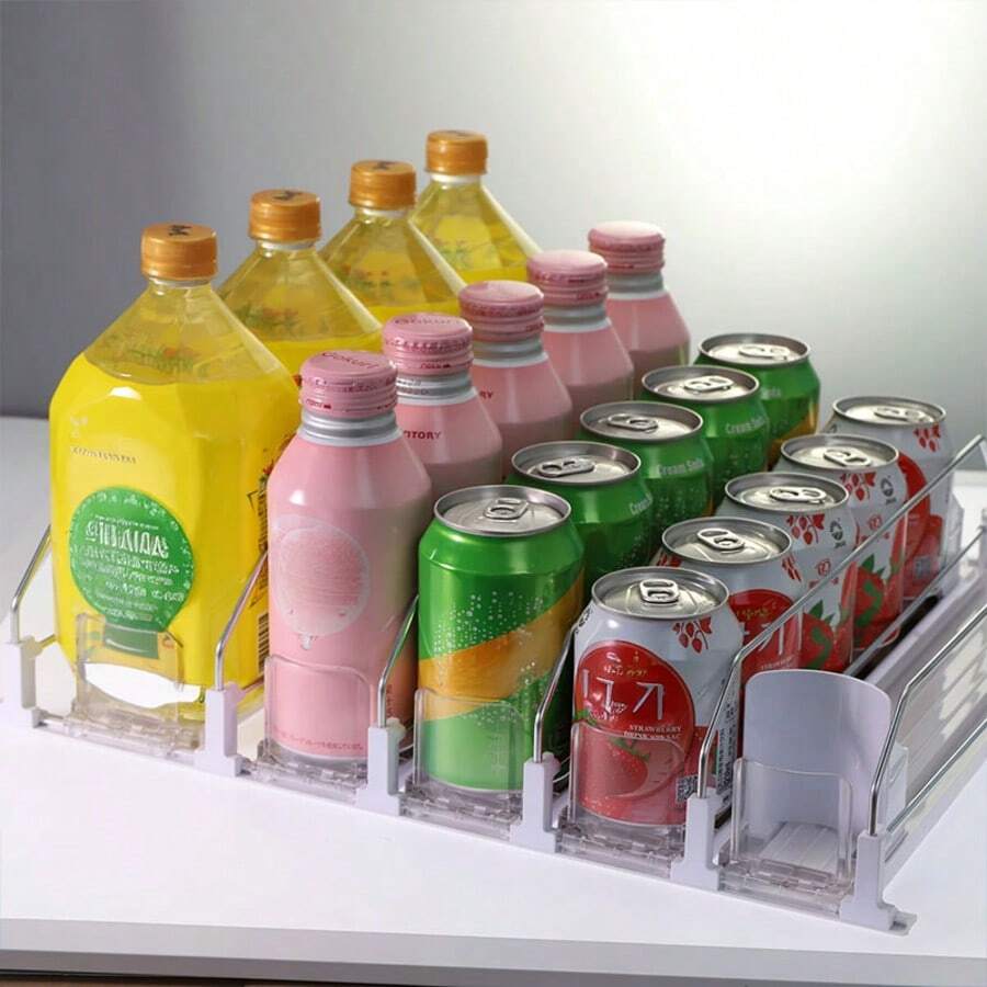 3pcs/5pcs Adjustable Refrigerator Beverage Rack, Soda Can Organizer, Drink Pusher, Beverage Bottle Storage Shelf, Suitable For Food Compartment & Kitchen, Space Saving, Easy Access Design