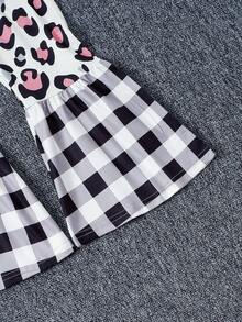 女童圣诞套装，圣诞主题印花，圆领长袖豹纹喇叭裤，女童套装，小女孩圣诞套装，女童运动套装 - 灰色 - 查看 8