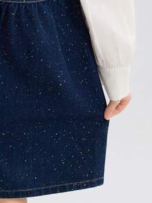 ASK JUNIOR 青少年女孩牛仔连衣裙，V领公主裙，无袖套头连衣裙，秋季校园风 - 藍色 - 查看 10