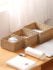 1/3 Pcs Desktop Storage Box - Handwoven Basket Set For Cosmetics, Keys, Snacks, Desk Storage, Living Room, Bedroom, Office Storage Suitable For Desktop Organization Retail Storage