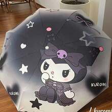 Ombrello pieghevole automatico Sanrio Kuromi a 8 stecche, leggero e antivento, in microfibra e pelle portatile, con stampa casuale, adatto per uomini e donne, ottimo per giorni di pioggia, estati fresche, spiaggia e viaggi
