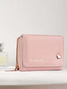 BATSIOE Elegant & Fashionable Women Short Tri-Fold Wallet Heart Decor Separate Zipper Coin Pouch Large Capacity Credit Card Holder Suitable As Gift For Young Women Girls Students For Women Money Wallet Mini Wallet Purse Wallet Small Wallet Cute Wallet