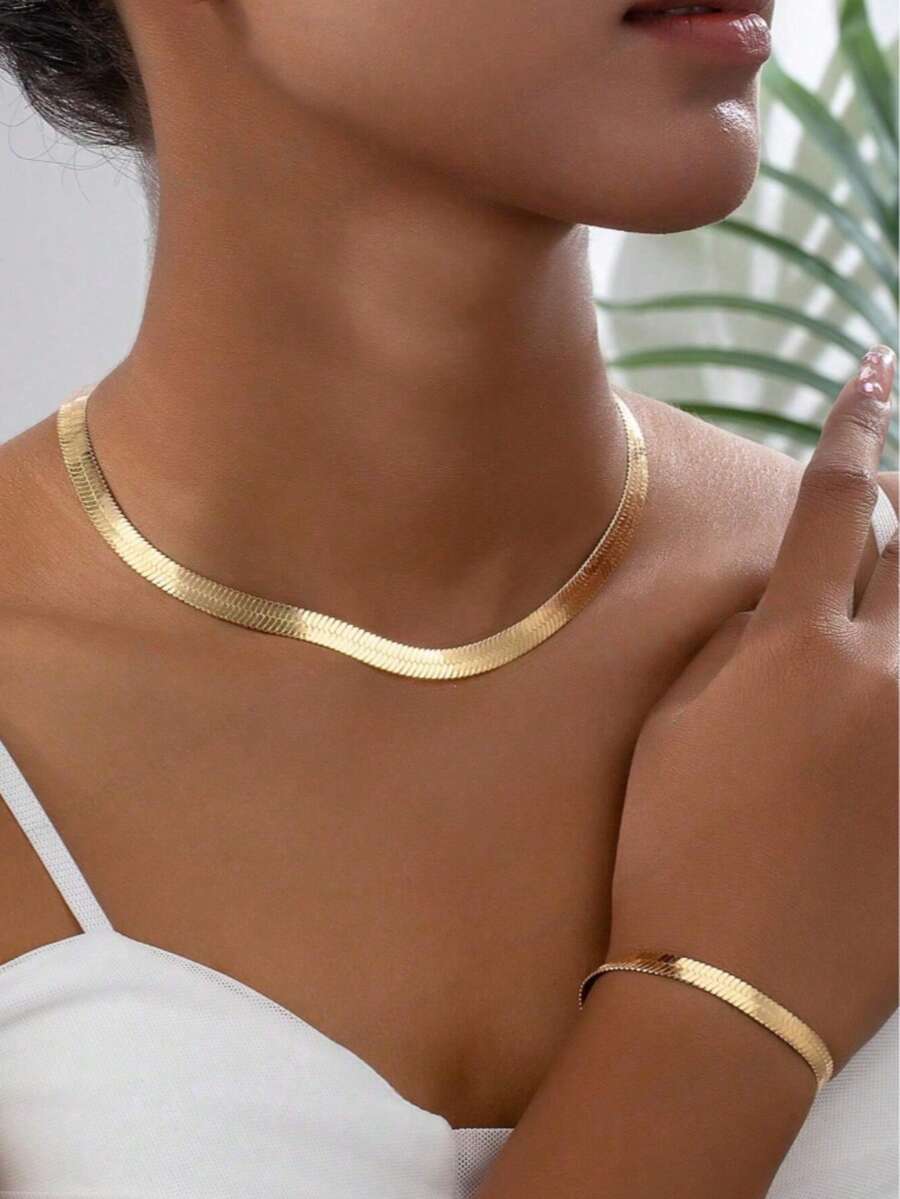 1 Set de Collar y Pulsera de Cadena de Serpiente de Moda para Mujeres, Adecuado para Uso Diario, Fiestas y Regalos