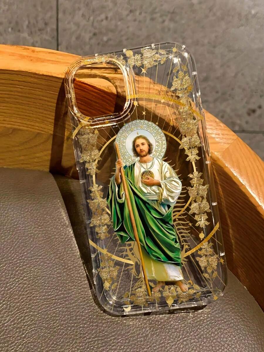 宗教主题 1 件装全新创意气垫防震透明手机壳，印有耶稣图案，兼容苹果 17 Pro/Air/11/12/13/14/15 Pro Max/16/13 Pro Max/XR/XS 以及 A54 5G、A52、A14、A15、A12、S22、S21 系列 - 彩色 - 查看 1