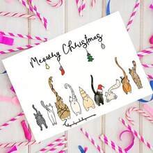 1 Stück Miau Miau Weihnachtskarte - Katzen Thema, ein witziger saisonaler Stationery-Set, geeignet für Katzenliebhaber, süße Katzen Illustrationen für die Feiertage, ideal als Geschenk für Freunde und Familie