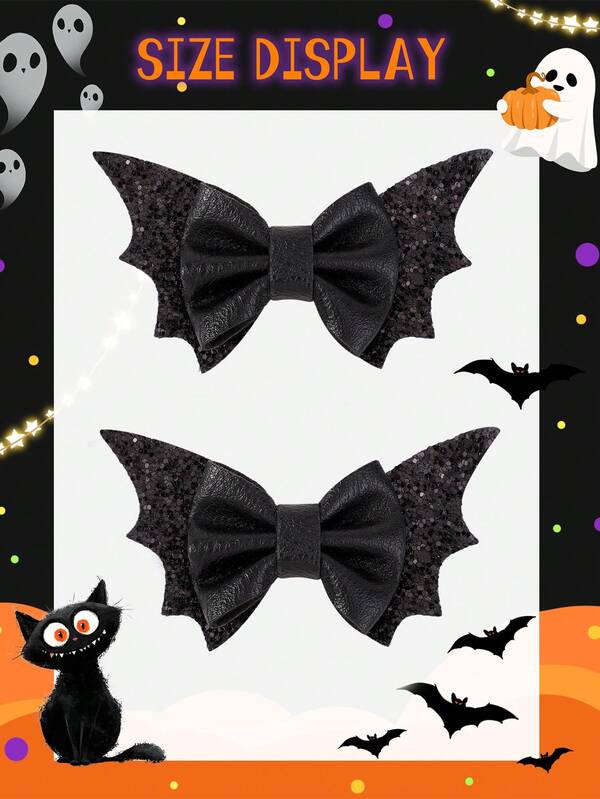 2 piezas Clips para el cabello con estampado de murciélagos de estilo Halloween, Clips para cola de caballo para niñas para fiestas, escuela, accesorios para el cabello de Halloween
