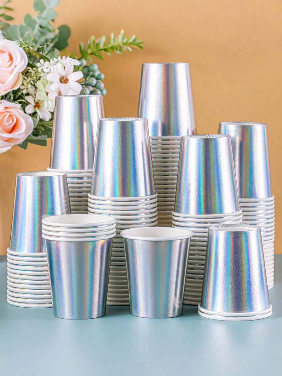 50/25 pièces Gobelets holographiques dégradés arc-en-ciel de 9 oz, réutilisables pour boissons froides/chaudes, thé, café, eau, lait, jus avec motif arc-en-ciel, idéal pour les anniversaires, mariages, fêtes de Noël et d'Halloween