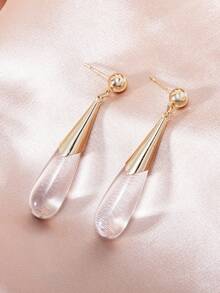 1 Pair Fashionable High-End Luxury Shiny Elegant Sweet Versatile Teardrop Transparent Resin Crystal Pendant Earrings For Women, Suitable For Daily Wear, Beach, Vacation, Gift For Friends