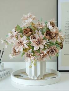 1/3/5PCS Artificial Peony Flowers 6-Head Silk Hydrangea Hibiscus Rose Bouquet For Wedding Decoration, Bride Holding Wrist Flower Material DIY Wreath Vase For Home, Outdoor Garden Decoration, Valentine's Day Gift, New Year Decoration - Brown - View 1