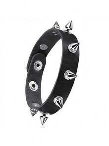 1/3/6/9 件黑色 PU 皮革手链，酷摇滚风格可调节铆钉朋克风格手链，男式/女式腕带，可能存在轻微色差，请以实际收到的产品为准 - 黑色 - 查看 4