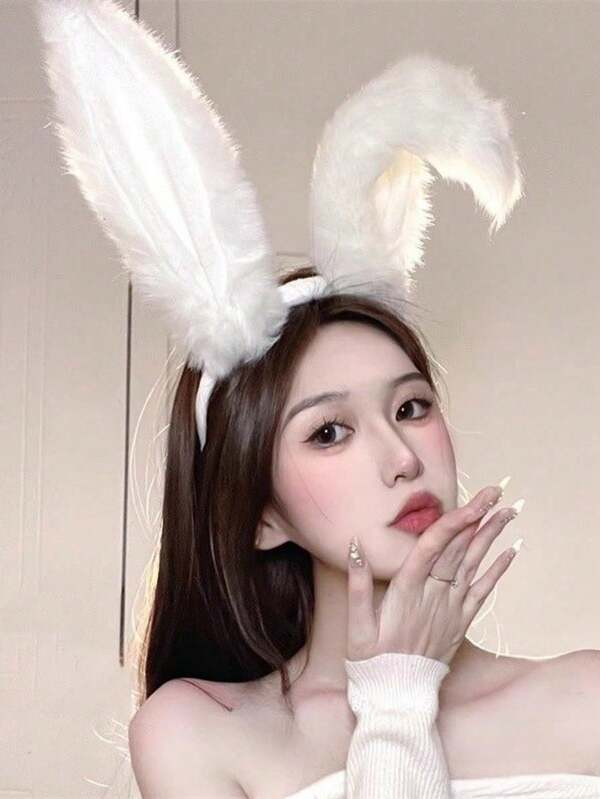 1pc Cute & Sweet Party Hair Accessory - Plush Bunny Ear Headband Plush Long Rabbit Ear Hair Bands Headwear Headband Dress Women Cosplay Lolita Cosplay Hair Accessories