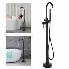 Black Floor-Standing Bathtub Faucet Stainless Steel - Black - View 1