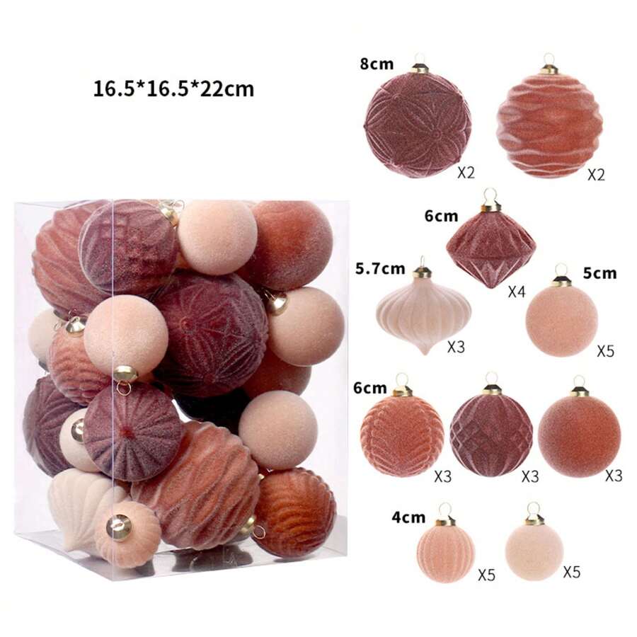 35 chiếc bóng nhung trang trí Giáng sinh chống vỡ có thể tái sử dụng, bóng treo Giáng sinh tự làm, đồ trang trí cây thông Noel, đồ trang trí Giáng sinh, quà tặng Giáng sinh, đồ trang trí Giáng sinh - Trộn màu - Xem 1