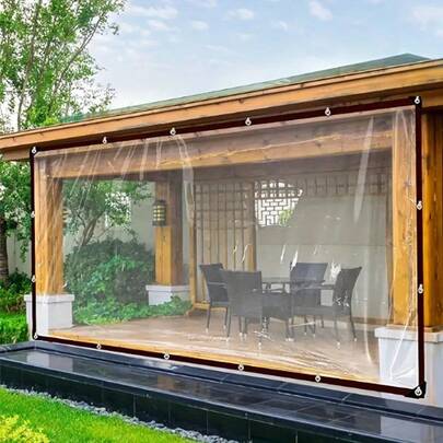 1pc Waterproof Transparent Rain Cover With Sealing Ring - Perfect For Patio, Garden, Porch Awning And Camping, Outdoor Garden Rain Protection Transparent PVC Vinyl Tarp For Patio, Covering , Porch Awning, Plants, Camping