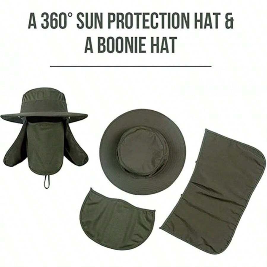 KAMYSEN Sombrero para el Sol,Protector Gorro Pescador Anti-UV UPF50+,con Solapa,de ala Ancha,Gorra Pesca Solar ala Ancha Transpirable Multiusos con Velo y Mosquitera Protección Cuello Al Aire Libre - Verde oscuro - Ver 1