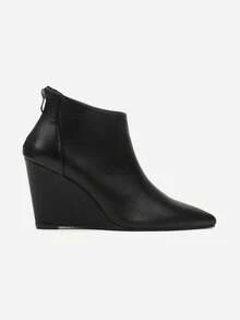 Minimalist Pointed Toe Wedge Ankle Boots - Black - View 3