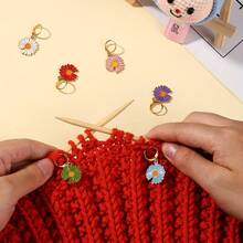 6 piezas Marcadores de puntada trenzados de margarita de aleación - Marcadores de puntada con cierre de esmalte floral vibrante, accesorios de proyecto trenzados duraderos (6 colores), marcadores de garabatos coloridos - Multicolor - Ver 2