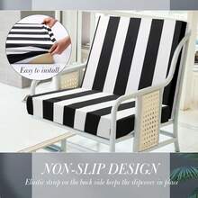 Newwiee 8pcs Patio Stretch Cushion Covers Stripe Outdoor Cushion Covers Replacement Patio Furniture Couch Slipcover Sofa Chair Seat, Thin Fabric Breathable Soft Flexibility Protector(Black White)