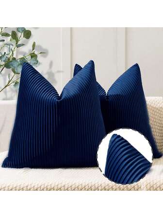 1pc (Without Pillow Insert) Velvet Striped Pattern Decorative Throw Pillow Cover, Luxury Home Decor Cushion Cover For Sofa, Bed
