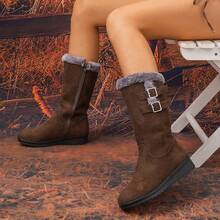 Women's Mid-Calf Snow Boots, Thick Thermal Lined, Wedge Heel, Warm & Soft Material, Side Zipper, Round Toe, Versatile Winter Outdoor Boots (Shoe Mouth & Foot Length Run Small, Please Order One Size Up) - Coffee Brown - View 17