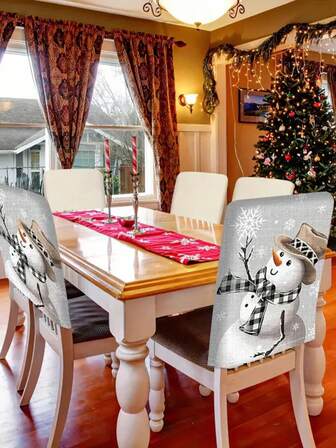 2 件/4 件/6 件冬季圣诞节雪人椅套，适用于大多数椅子、厨房和餐厅圣诞餐桌装饰，可爱的帽子和围巾设计雪花图案圣诞装饰