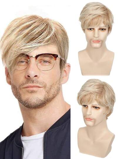 Men Wigs Short Blonde Wig Synthetic Heat Resistant Natural Halloween Cosplay Hair Wig