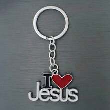 1pcs "I Love Jesus" Heart-Shaped Keychain Pendant, Prayer Gift For Men & Women School Car Accessories Cute Goth - 銀色 - 查看 5