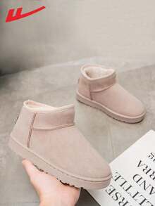 WARRIOR 1 par de botas de nieve para mujer de estilo europeo y americano, forradas de felpa, de unicolor grueso antideslizante y resistente al frío, de moda retro elegante para uso diario y exterior, con suela gruesa cómoda y resistente al frío