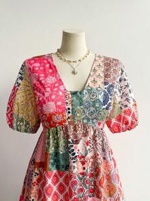 Rusttydustty Đầm tay phồng kiểu Bohemian phối nhiều mảnh, đầm dự tiệc trà cỡ lớn dành cho nữ, đầm thanh lịch dự lễ hội âm nhạc và kỳ nghỉ. - Nhiều màu - Xem 4