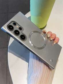 奢华金属漆哑光防指纹磁吸无线充电手机壳适用于三星 Galaxy S25Ultra S25 S24 Plus S23 S22 Ultra Plus 超薄无框散热后盖 CD 纹磁吸背板 - 銀色 - 查看 3