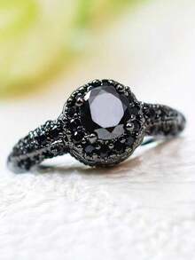 1pc Black Plated Micro Inlaid Zirconia Stone Ring For Women Daily Wear Party Gift Simple Elegant Design Fashion Jewelry 8MJV - 槍蒙特 - 查看 2