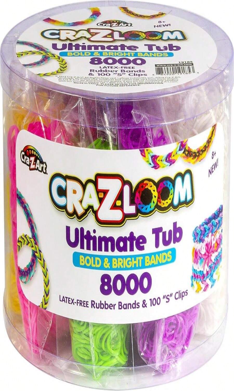Cra Z Art Cra-Z-Loom Ultimate Tub 8000 Latex Free Rubber Bands And 100 "S" Clips For Making Crafts In Bold And Bright Colors, Multi - trắng - Xem 1