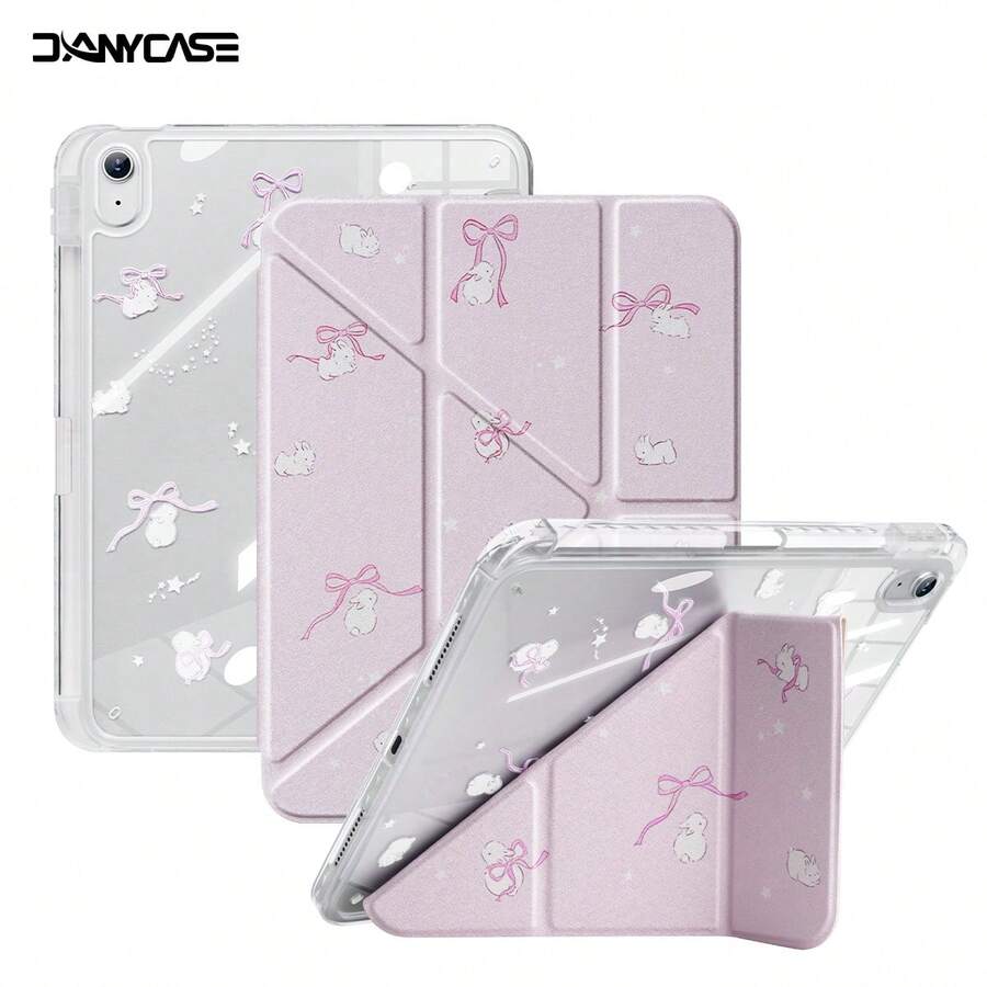 可爱平板电脑保护套，兼容 iPad 第 11 代 A16 2025、第 10 代 10.9 英寸、iPad Air 第 4 代、第 5 代 10.9 英寸、iPad Air 11 M3 2025、第 7 代、第 8 代、第 9 代 10.2 英寸，带笔槽，兔子蝴蝶结图案，适合女性使用。